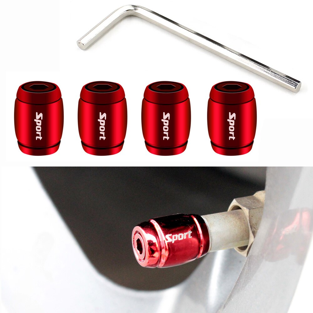 Bouchons de Valve d'air Anti-vol, capuchon de tige de Valve d'air de pneu de voiture, couvercle de capuchon de pression pour voitures SUV vélo alliage de Zinc scintillant coloré 4 pièces: Type B- Red