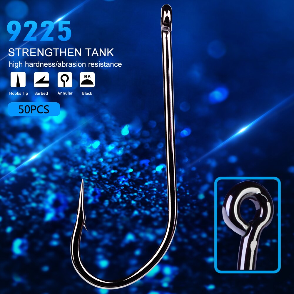 50pcs/lot 9255 Series 1# 1/0# 2/0# 3/0# 4/0# 5/0# 6/0# 7/0# 8/0# Fishing Hooks O'shaughnessy Jig Hook Jigging Fish Hook Tackle