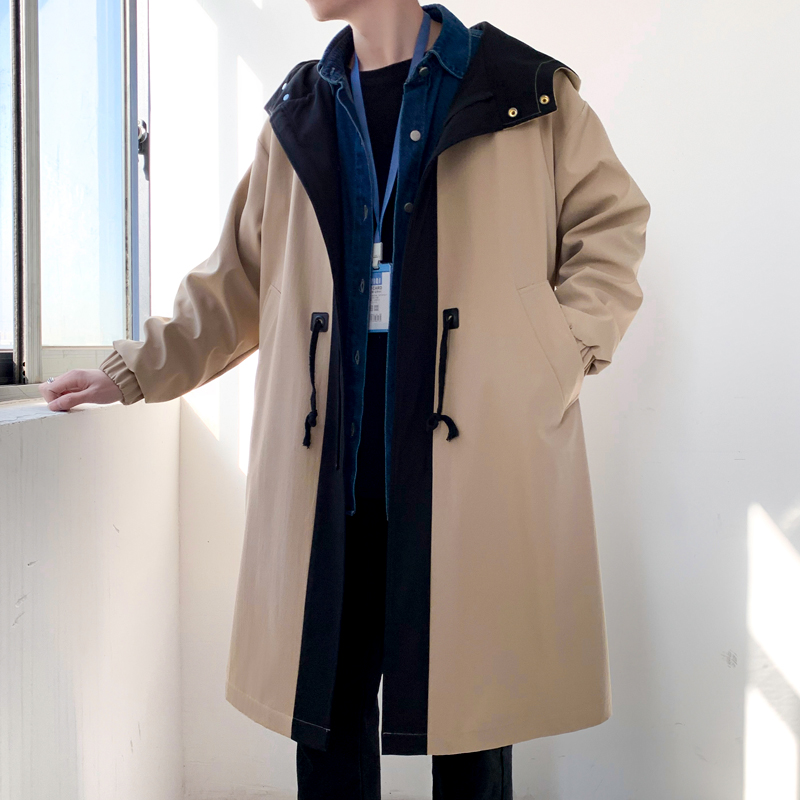 Trenchcoat Heren Mode Overjas Mannen Casual Slim Fit Windbreaker Solid Lange Jas Mannelijke Herfst Homme Zwart/Kaki: Khaki / L