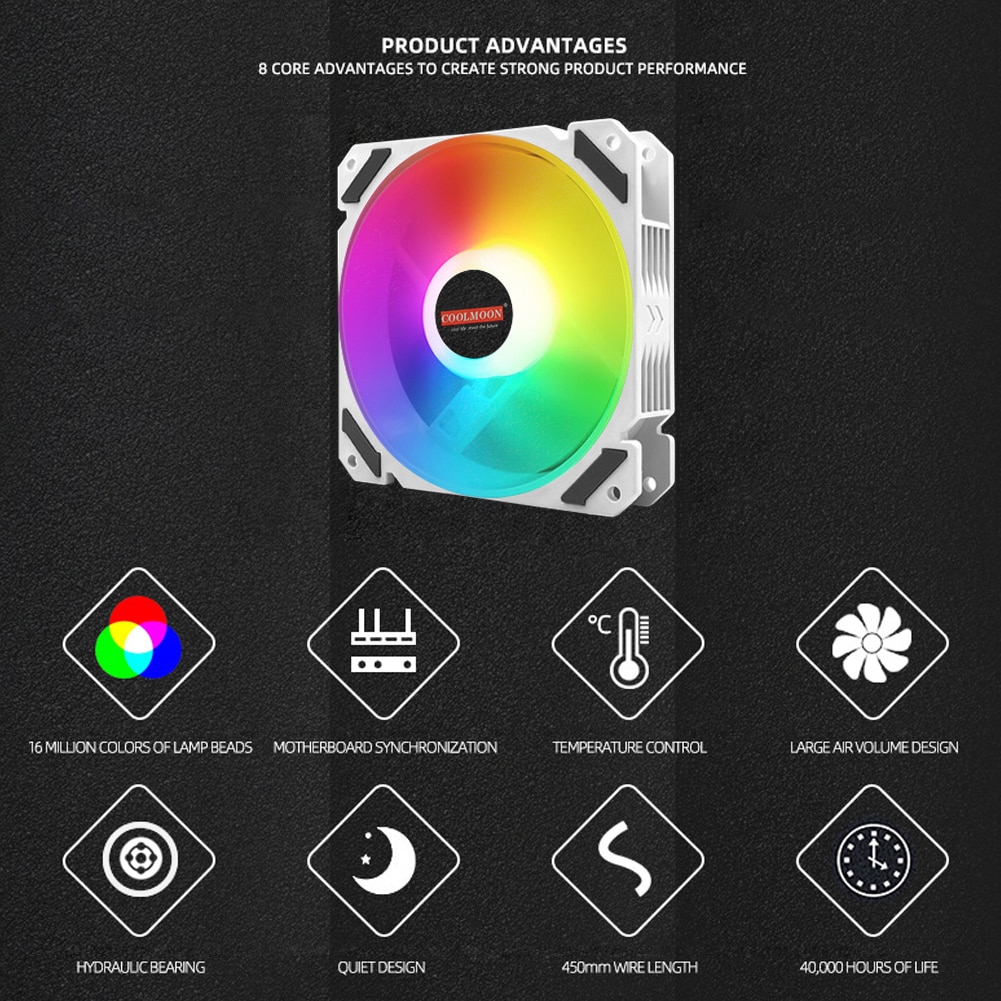 COOLMOON 120mm PWM ARGB PC Case Fan Quiet 4 Pin Addressable RGB Cooling Fan for CPU Cooler Computer Chassis
