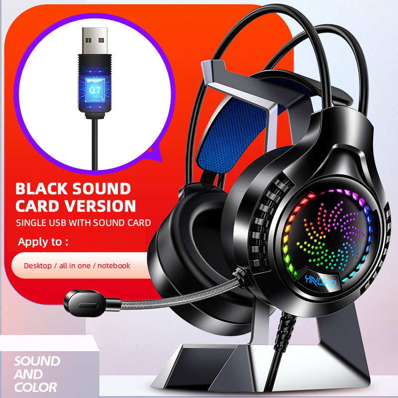 Cool Led Light Wired Gaming Headphones With Mic Bass Stereo Noise Reduction For Computer PC Gaming Headset: Black USB