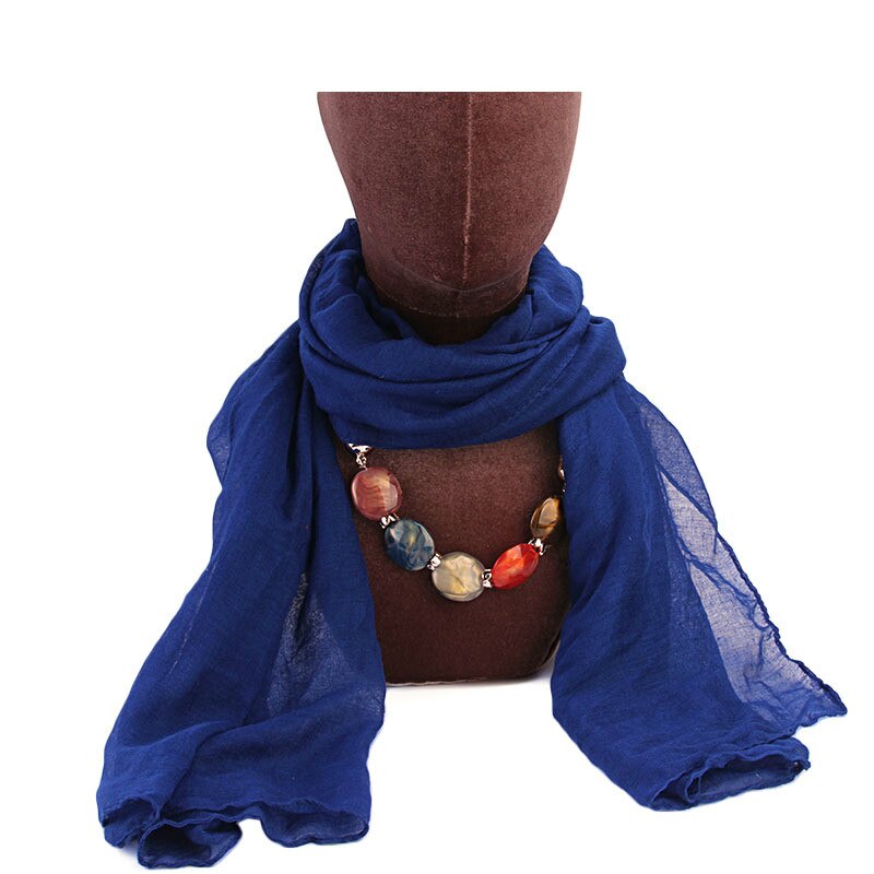 femmes multi-style bijoux collier perles écharpe Hijabs chapeau Voile dame intérieure Hijabs Turban casquette tête musulmane foulards Hijab: Bleu