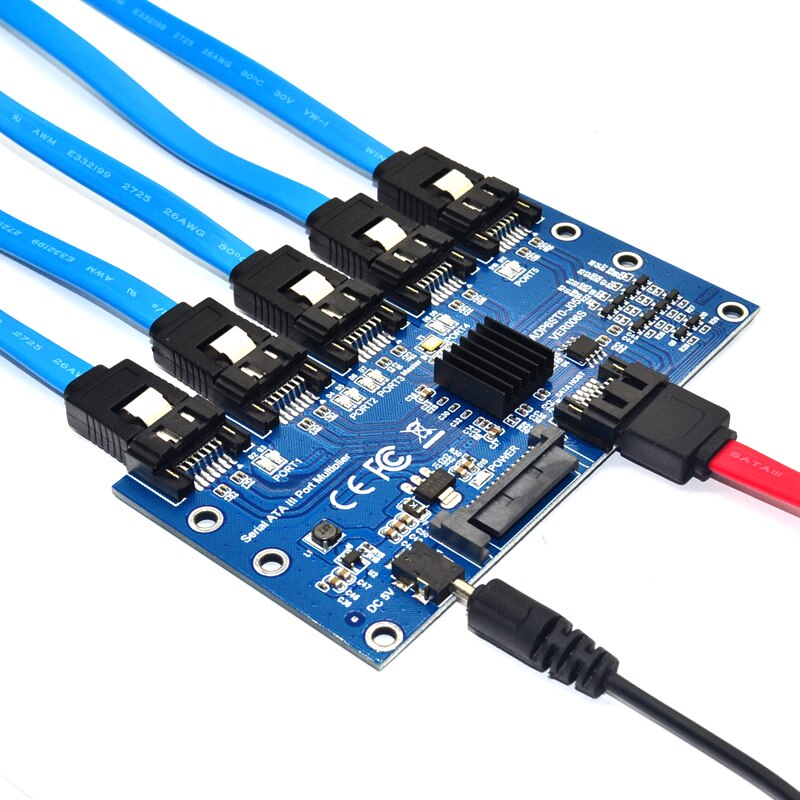 SATA 1 to 5 Ports Hub PM Router SATA Port Multiplier Riser Card Splitter Storage Hard Disk Adapter Converter