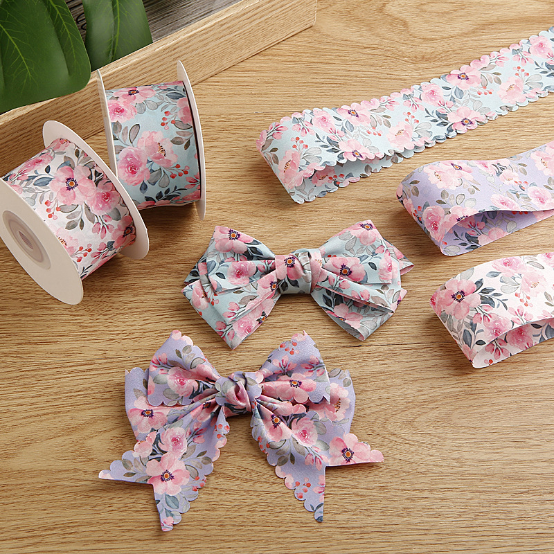 5 Yards 38MM Wave Edge Flowers Pink Ribbons Hair Bows DIY Crafts Handmade Accessories YM2023062703