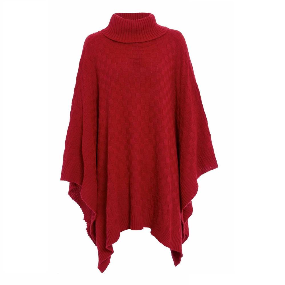 Zogaa rød turtleneck efterår vinter kvinder sweater sjaler kappe damer solid gitter strikket wrap wrap træk femme poncho jumper cape