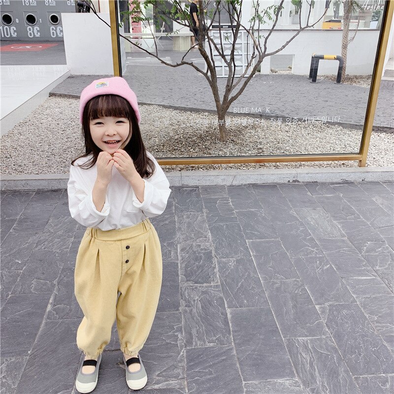 Automne style coréen garçons et filles couleur unie décontracté sarouel coton tout-match pantalon