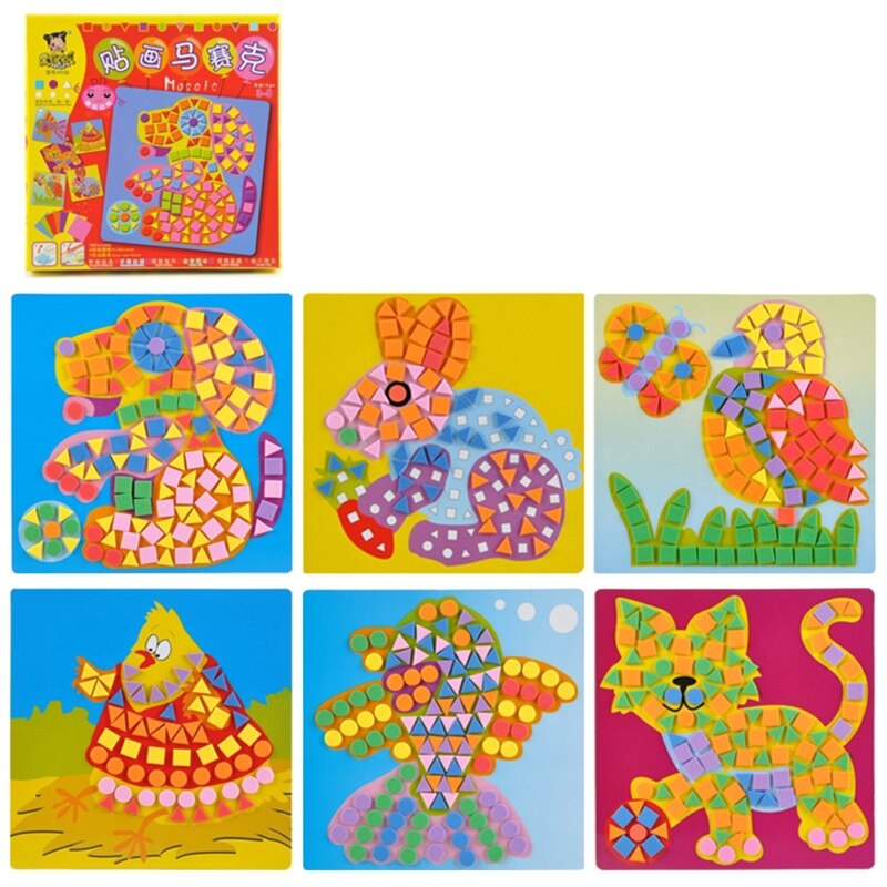 Mosaicos adhesivos 3D de goma EVA para niños, juguetes educativos portátiles hechos de papel duradero, pegatina de espuma artesanal de dibujos animados, 6,69x6,69 pulgadas, 85DE
