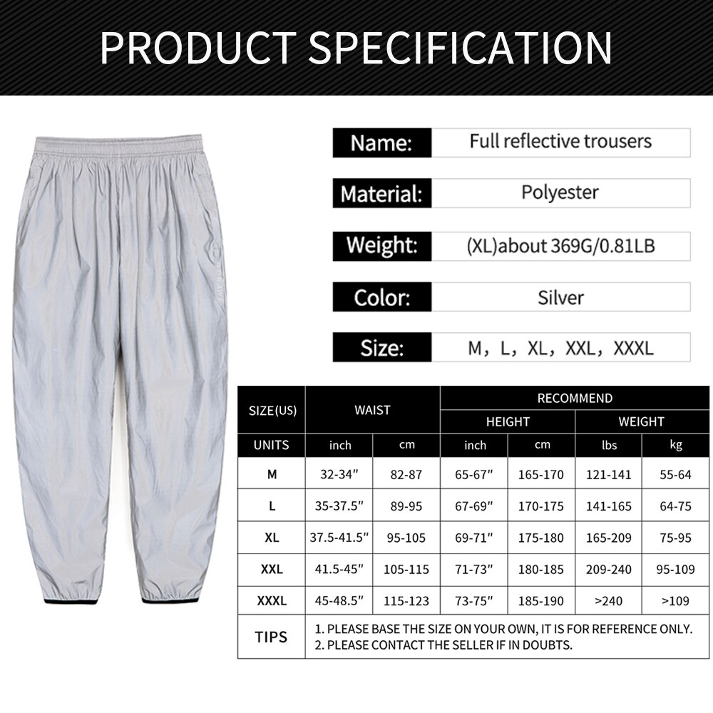Men Reflective Workout Pants Outdoor Night Sports Active Pants for Cycling Running Walking Jogging