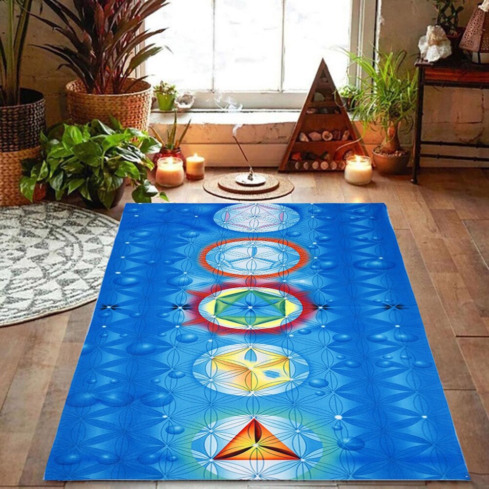 Mantel rectangular de arcoíris con 7 Chakras, manta Bohemia, tapiz de verano, toalla de playa, esterilla de Yoga, 150cm x 75cm