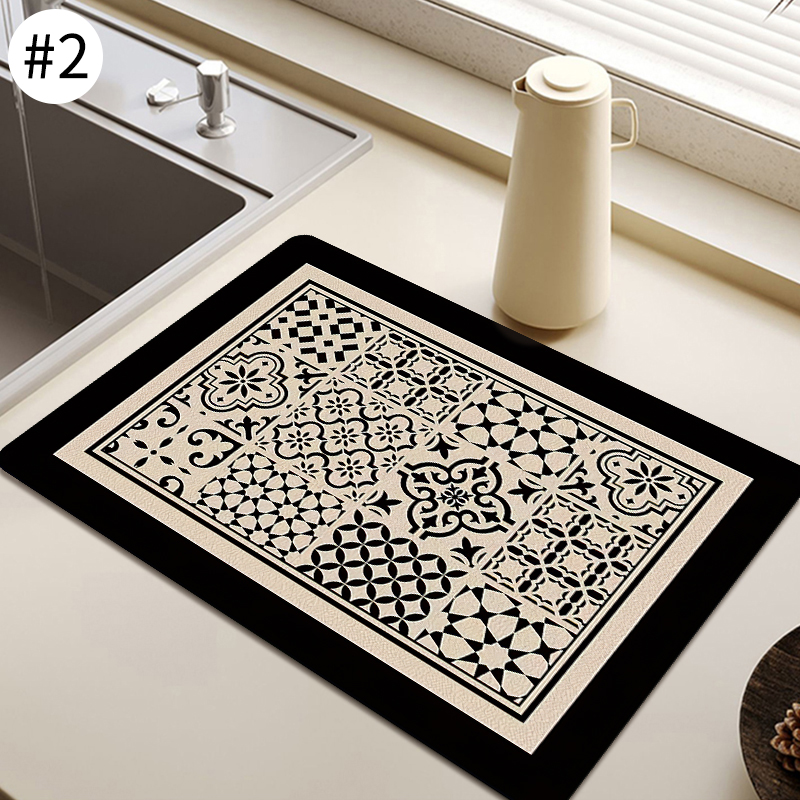 Estera de secado de platos impresa, esteras antideslizantes para vajilla de cocina, almohadilla de drenaje de café de absorción rápida, almohadilla de drenaje para vajilla, decoración del hogar: S / Negro