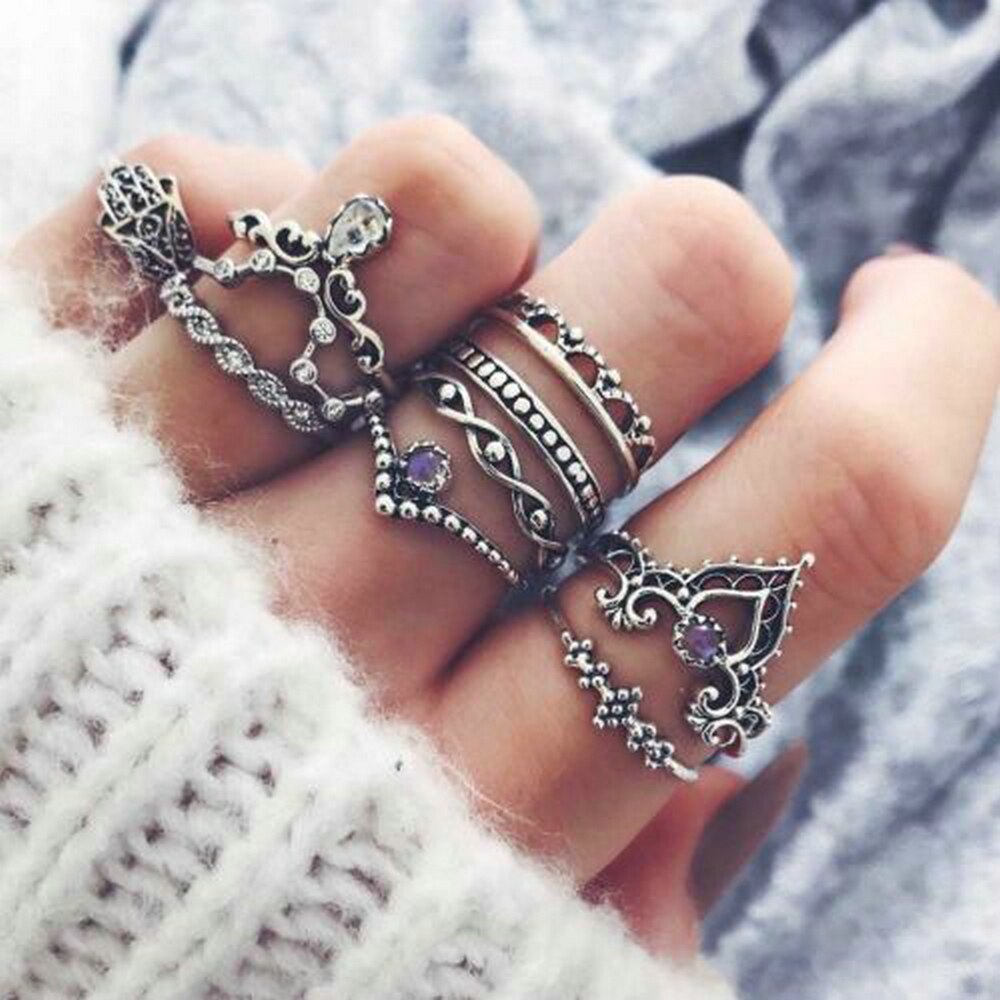 4 Stks/set Bohemian Vintage Crystal Ringen Lucky Midi Ringen Set Knuckle Rings Set Vrouwen: RA346