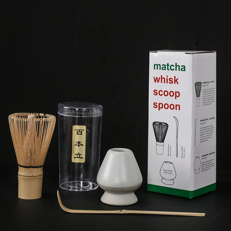 Ensemble de mélangeur matcha japonais en bambou, fait à la main, cuillère à café, agitateur: Bleu profond