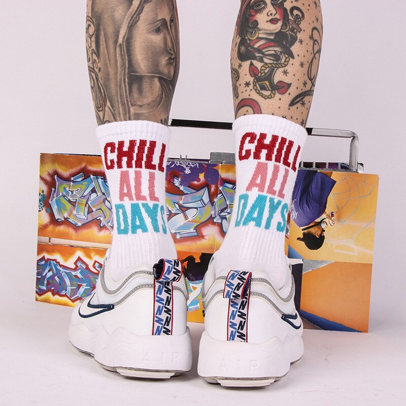 INS Skateboard chill calcetines hombres y mujeres Harajuku algodón street calcetines estilo hip hop basquetbol de hasta la rodilla Calcetines