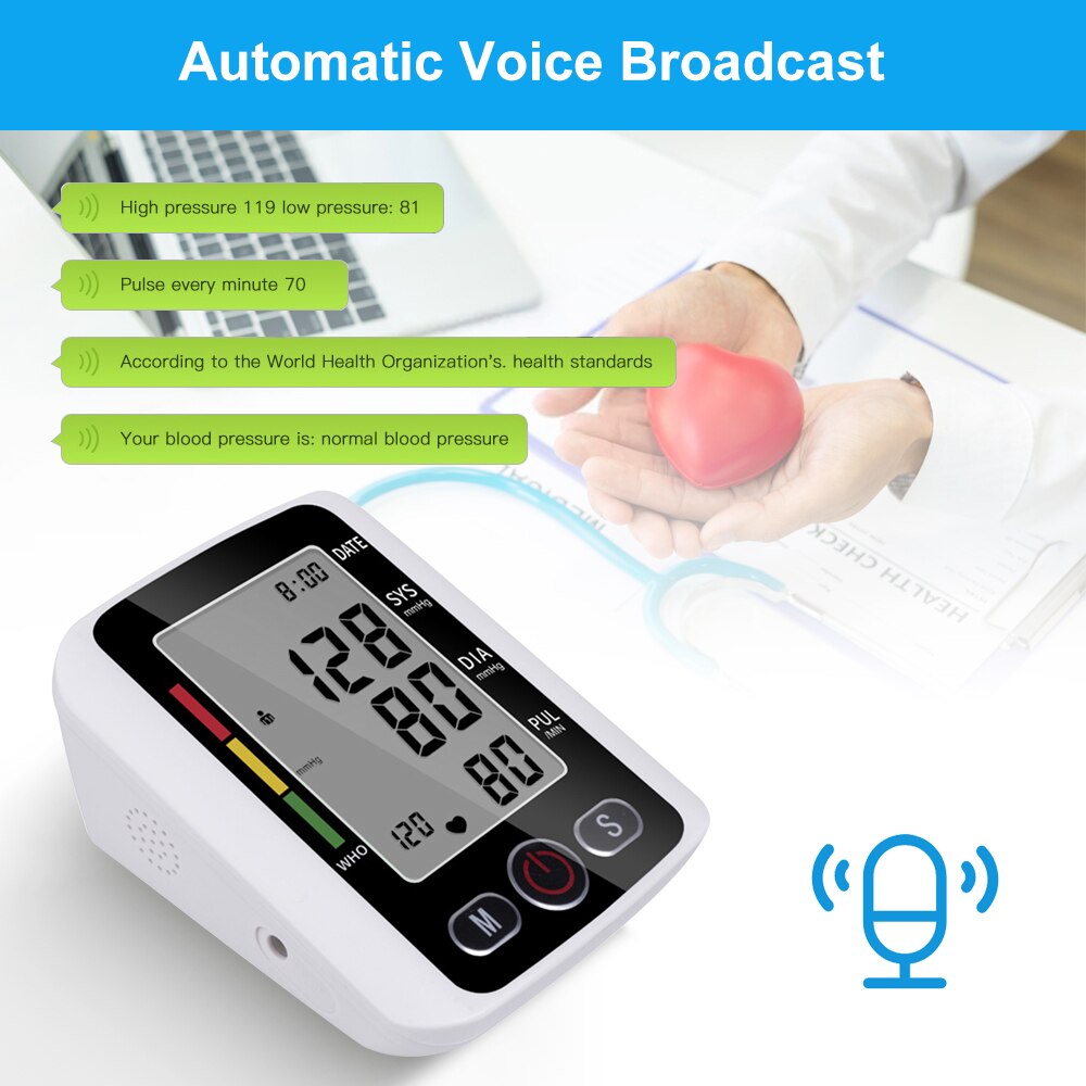 Arm Automatic Blood Pressure Monitor BP Sphygmomanometer Pressure Meter Tonometer for Measuring Arterial Pressure