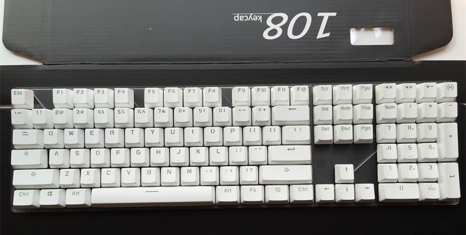 Double shot 108 key complete set White green words PBT keycap OEM Profile For MX Switches Mechanical Gaming Keyboard