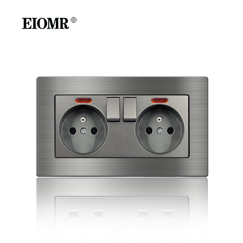EIOMR France Standard Prise Électrique Gris En Alliage D'aluminium Panneau Interrupteur Rj45 Tv 220V 16A Prises Murales pour Appareil Ménager: Prise au sol