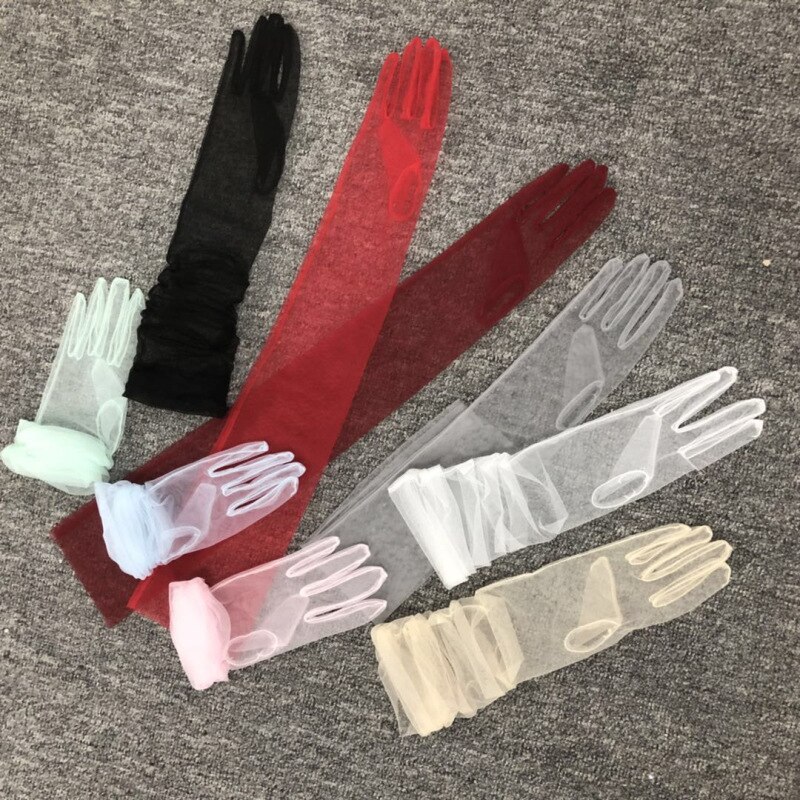 Guantes de novia largos elegantes, longitud del codo, dedo, tul, de boda