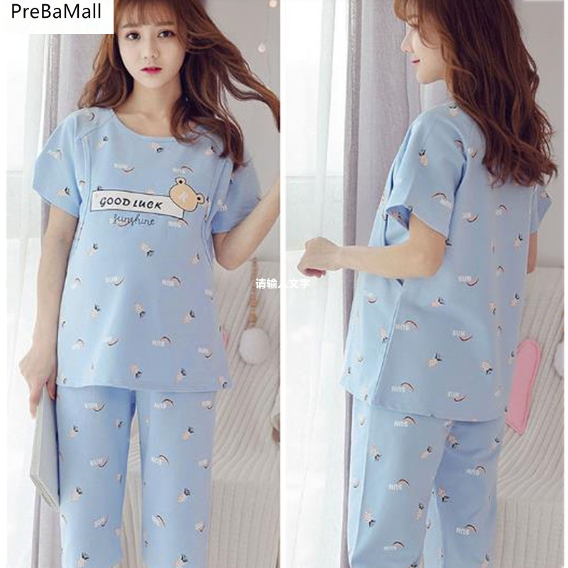 Maternity Nightgown 2022 Summer Breastfeeding Pajamas For Pregnancy Women Short Sleeve Top+Short Maternity Clothing Set D0058