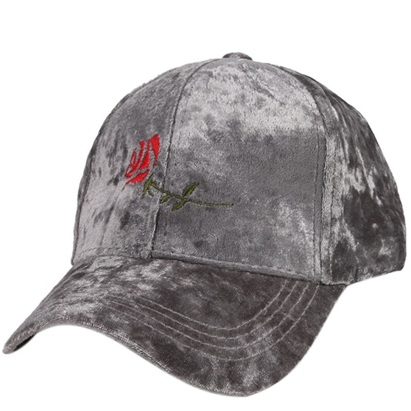 Sammet keps kvinna ros broderade keps casual utomhus snapback kepsar
