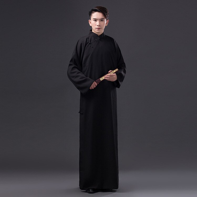 Chinese Folk Dance Costume Men Robe Chinese Traditional Clothing Male Tang Clothing Teacher Costume Ancient Chinese Costume: black / L