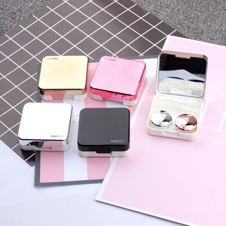 Reflective Cover Contact Lens Case with Mirror Color Contacts Lenses Container Cute Lovely Travel Kit Box
