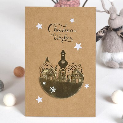 Eno Greeting good gold foil paper 3d christmas cards season&#39;s greetings kraft christmas greeting cards