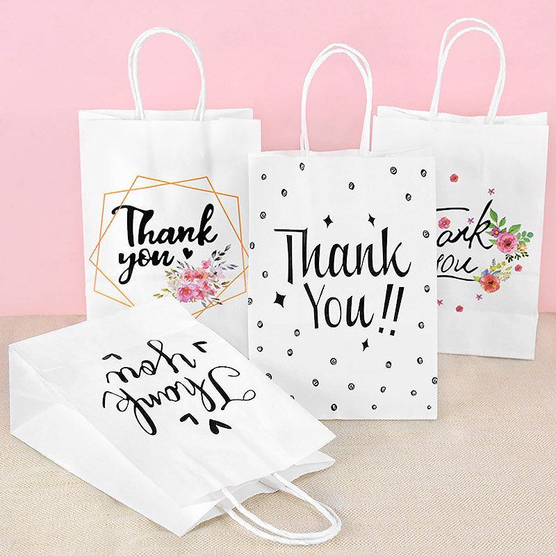 10Pcs 21*8*15Cm Wit Dank U Bag Verpakking Zak Hoge Materiaal Draagbare papieren Zak Bruiloft Decor Supplies