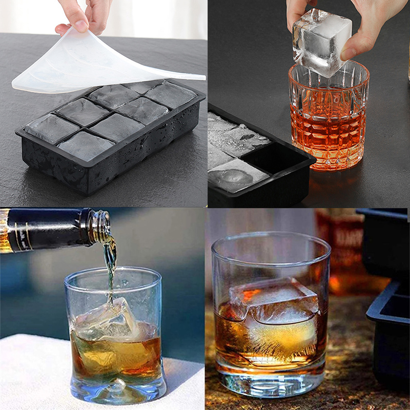 IJsblokjesbakje Siliconen ijsvorm Grote ijsblokjesvorm Vierkant ijsblokjesmachine IJsblokjesbakje 4/6/8 rooster voor whisky Cocktail ijsvorm