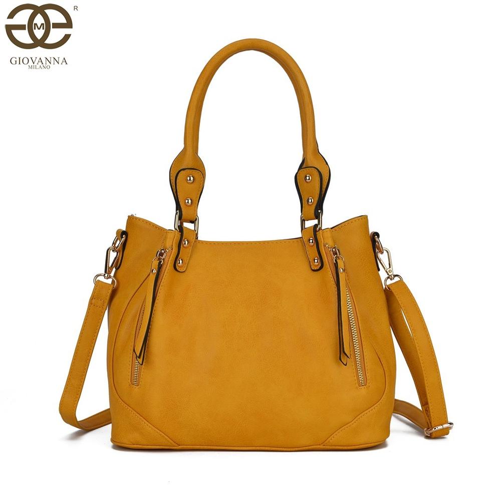 Giovanna Milano Bolso mujer de hombro grande con doblado bolsos de mano para chicas tote casual con correa ajustable y cremalleras de adorno PU en color liso cierre con cremallera tamaño oficina T10969