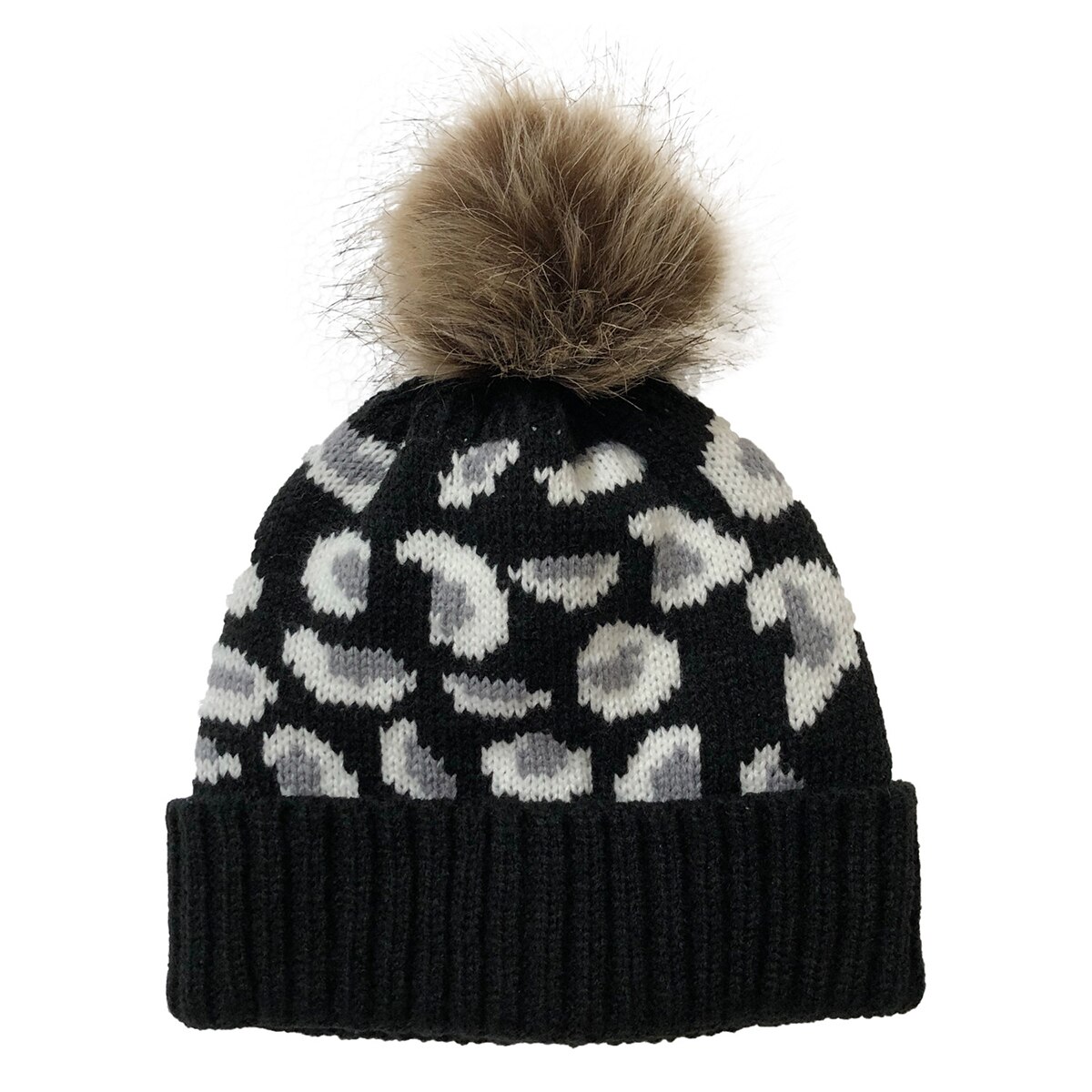 Kvindelig strikket hat leopardprint uld krøllet strik ørebeskyttelseshætte kvinder efterår vinter ørebeskyttere hat varm: 1