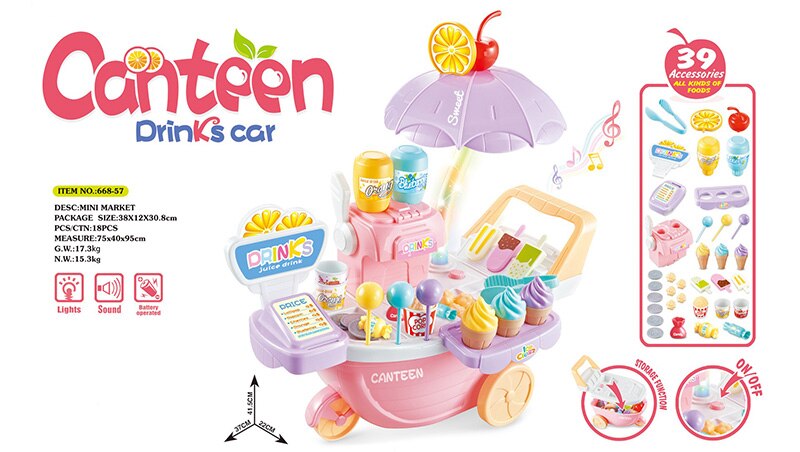 Pretend Play Toys Kids Simulation Candy Ice Cream Trolley Mini Pusher Car Toys Candy Ice Cream Supermarket Music Children: 88657