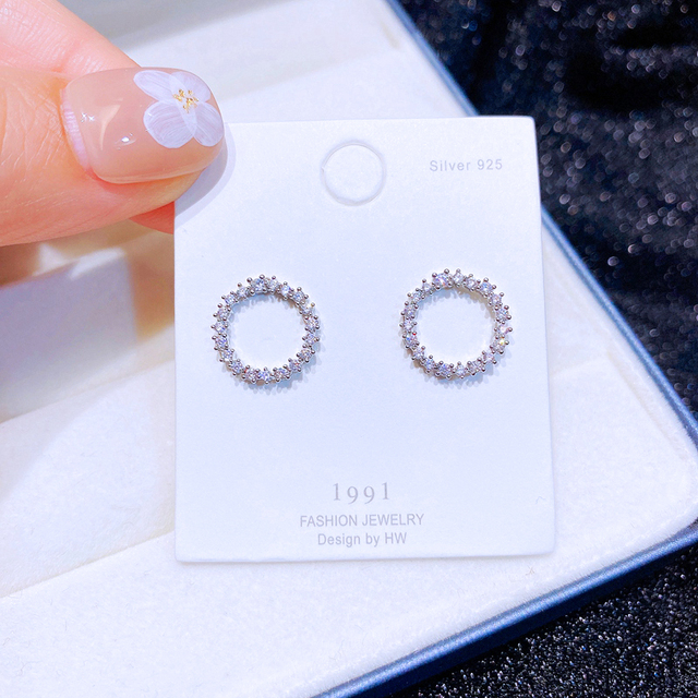 Boucles d'oreilles rondes géométriques en argent 925 pour femmes, nouvelle délicate, aiguille en cristal strass, beaux bijoux de fête