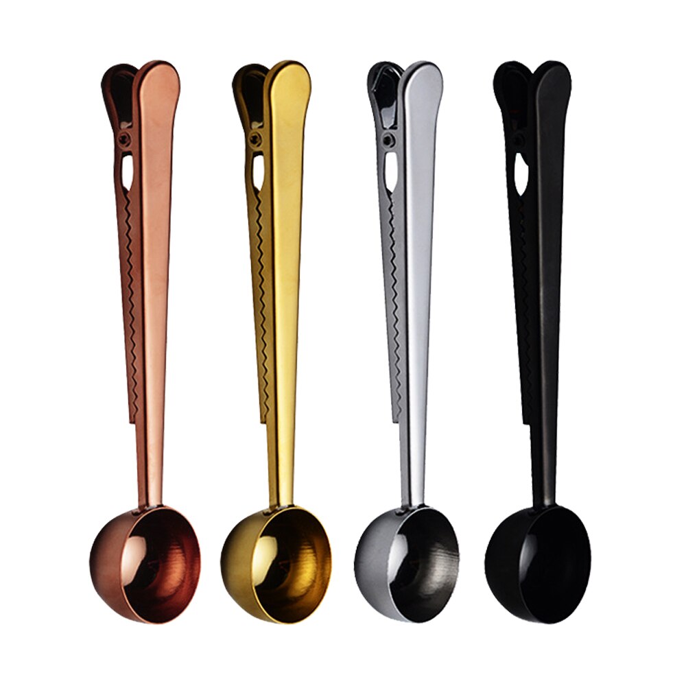 Cuchara de café de acero inoxidable multifunción, Clip de sellado de cocina, cuchara dos en uno, cuchara medidora de café y té, 1 taza