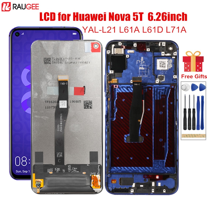 Display for Huawei Nova 5T LCD Display Touch Screen with Frame Replacement on for Nova 5t 5 t YAL-L21 L61A L61D L71A LCD Screen