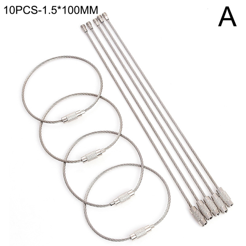 Porte-clés en acier inoxydable pour hommes et femmes, porte-clés simple, gadget de verrouillage par câble métallique, accessoires de clé, 100mm, 150mm, 200mm, , 10 pièces