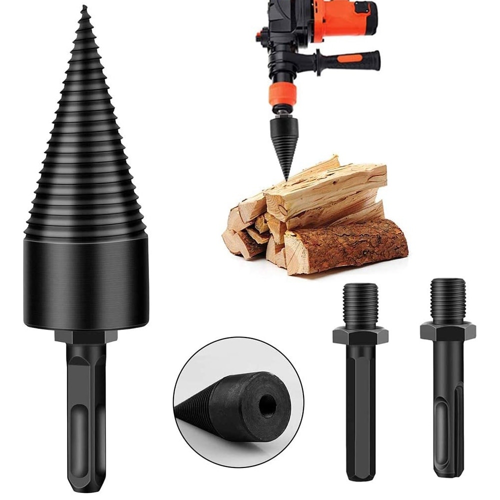 Kocusu Broca Divisora De Madera 32mm | Cono Rápido 3 Mangos | Para Taladro | Leña Para Camping Y Hogar
