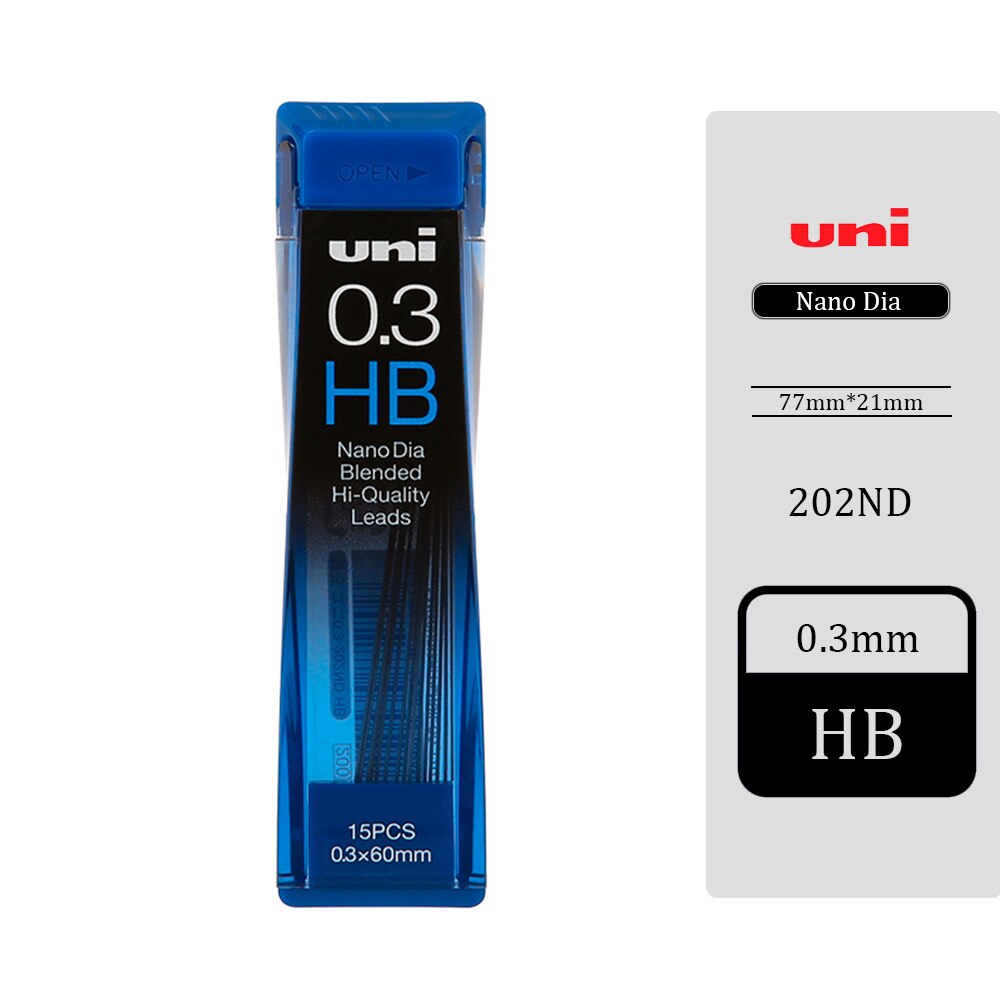 UNI 202ND Automatic Pencil Lead 0.5/0.7/0.3 Refill Nano Diamond Not Easy To Break Pencil Lead Black HB/2B/2H/B for Students: 0.3mm HB