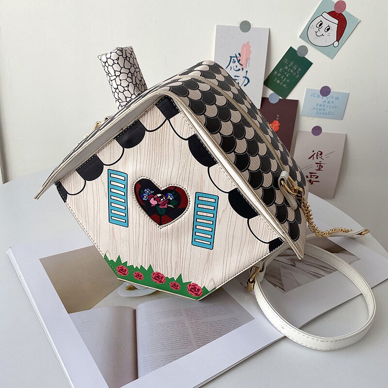 Boutique De Fgg Novelty Handtassen Huis Vorm Vrouwen Crossbody Bag Faux Lederen Schoudertas Tienermeisjes Messenger Bag