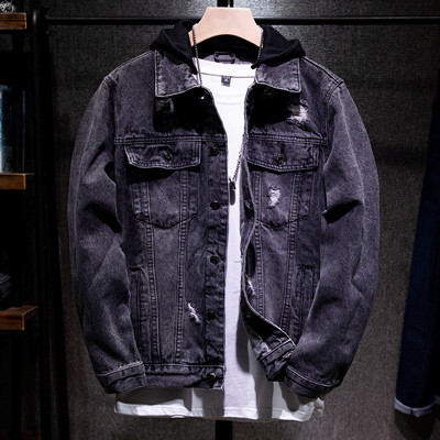 männer Neue Dünne Streetwear Abnehmbare kapuze Denim Jacken Hüfte hüpfen männlich Einfache Feste Beiläufige Jeans Jacke Mantel Plus Größe 5XL: 9011 Schwarz / XXXL