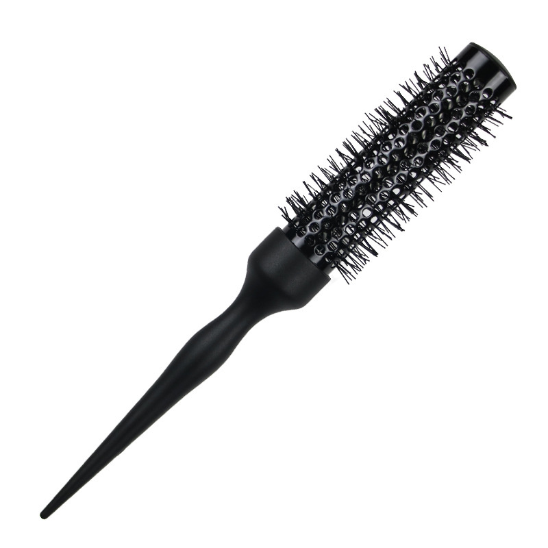 Peine para el cabello de barril redondo negro, cepillo para el cabello, peine de nailon, cilindro, peine para pelo rizado, herramienta de salón de tubo de aluminio, 1 ud.