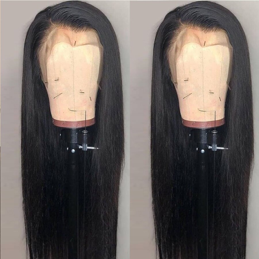 Przedziałek z boku koronki przodu peruki długie peruki syntetyczne proste naturalne gęstości czarna peruka z prostymi włosami włókno termoodporne włosy peruki