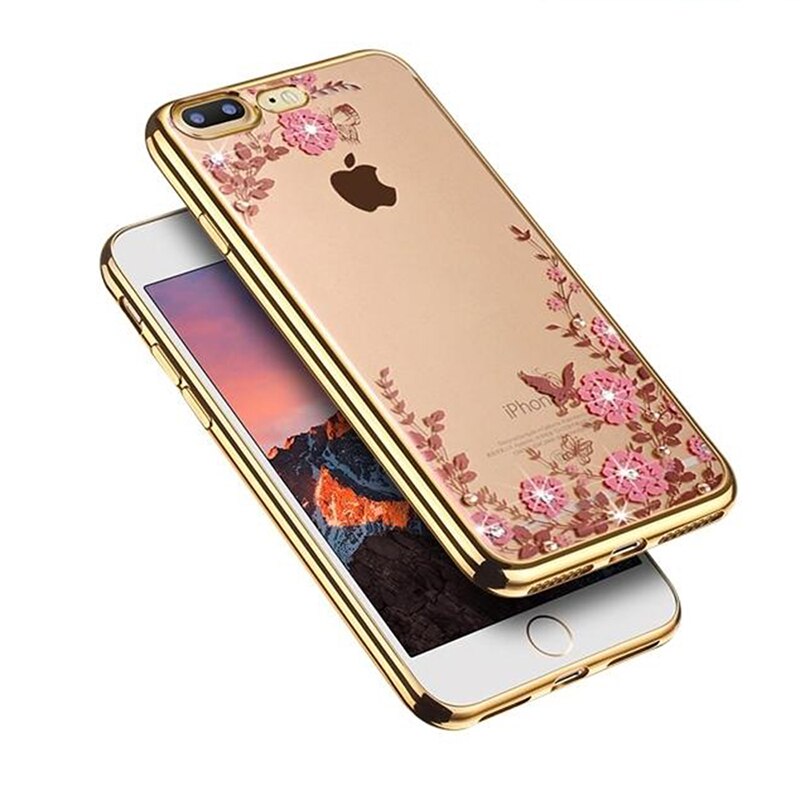 Nephy-funda de silicona blanda con diamantes de imitación para móvil, carcasa trasera de lujo para iPhone 6 S 6 S 4 4S 5 5S 5SE X 8 7 Plus 6 S Plus 7 Plus 8Plus: For iPhone 7 Plus / 2