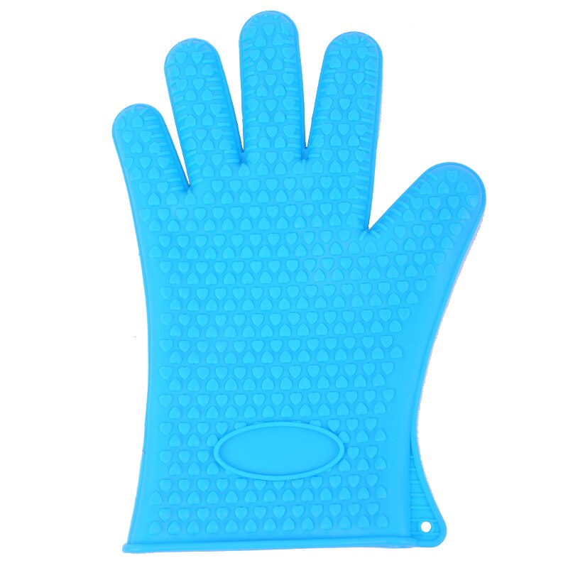 2 uds guante de silicona resistente al calor grueso BBQ Grill guantes cocina impermeable horno manoplas de cocina Grill hornear guantes: blue