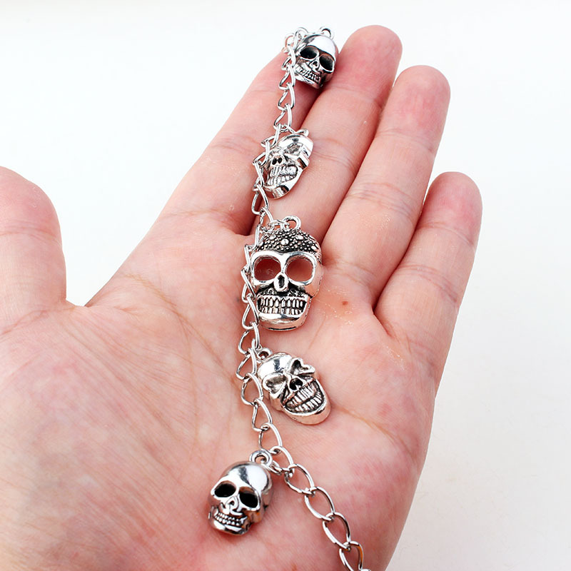 Bracciale alla caviglia con teschio per donna scheletro gotico stregoneria braccialetti Color argento sulla gamba estate spiaggia catena gioielli VGA006