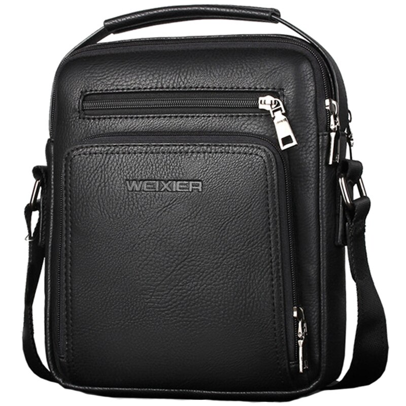 WEIXIER Casual Men Crossbody Bags Pu Leather Messenger Bag Men Handbag Top Male Shoulder Bags: Black