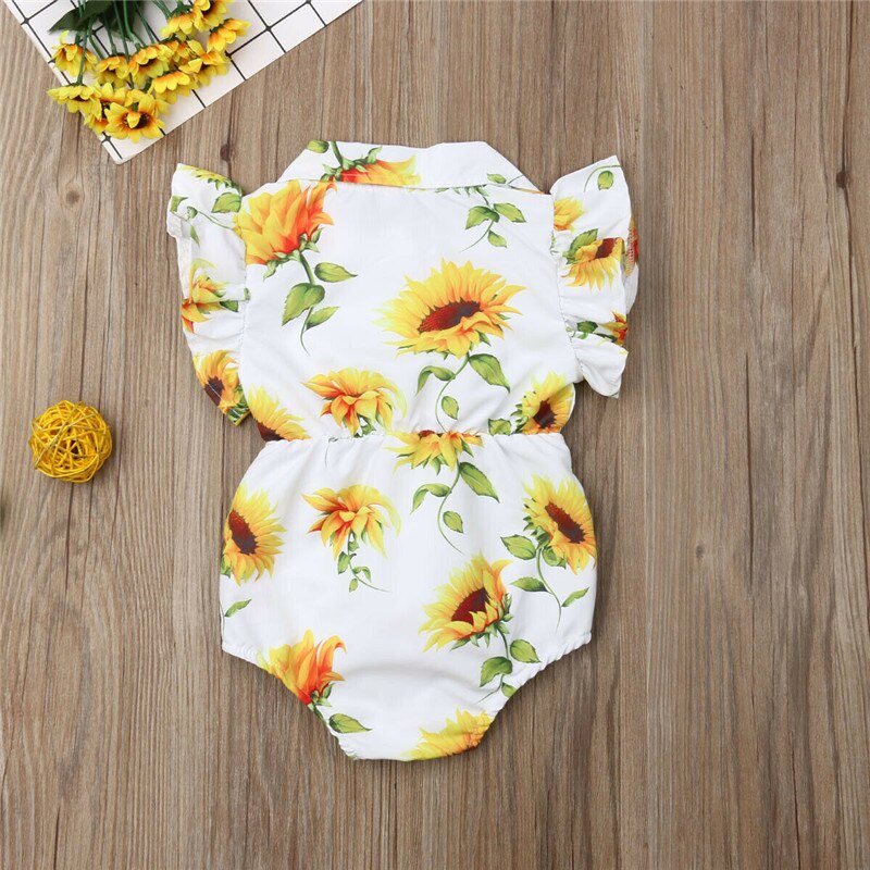 Newborn Baby Girls Sunflower Romper Jumpsuit Playsuit Summer Outfit Clothes Newest Kids Baby Girls Sunflower Romper