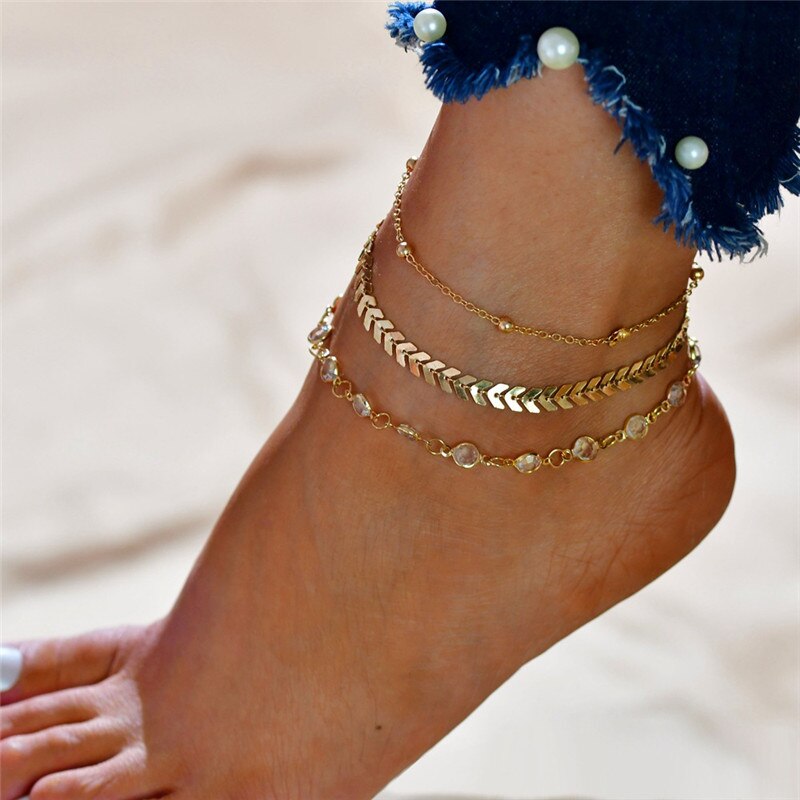 Modyle 6 stk ankel armbånd sæt boho smykke kæder uendelig runde charm armbånd guld kvinder kobber metal til kvinder ankel fod: 50160