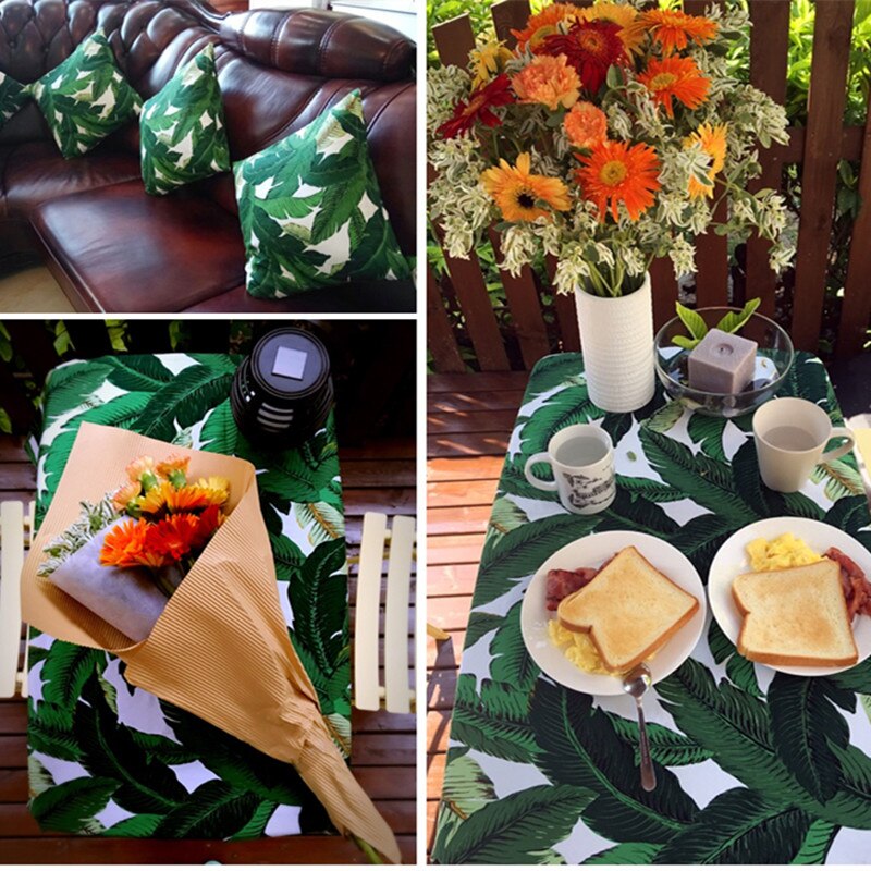 100x140cm Elastic Green Leaves Printed Satin Drill Cotton Fabric Home Textile Handmade DIY Fabric For Sew TableCloth Fabric