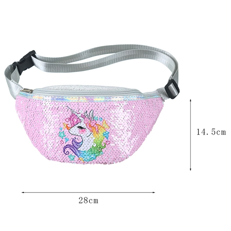 Kids Sequins Printing Unicorn Waist Bag For Women Fanny Packs Girls Shoulder Bag Travel Mobile Phone Bags