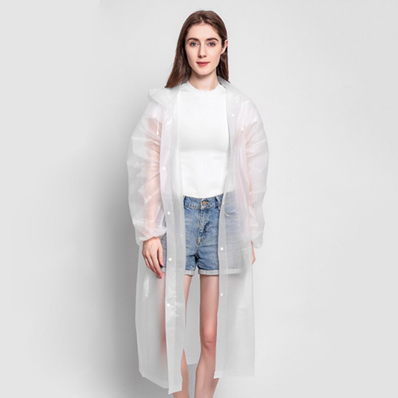 PEVA Women Man Raincoat Thickened Waterproof Rain Poncho Coat Adult Clear Transparent Camping Hoodie Rainwear Suit: White